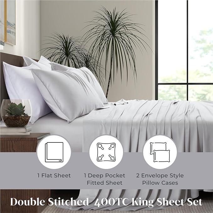 Luxury Bamboo Market | King Size Bed Sheet Set | 100% Viscose Made from Bamboo | Organically Grown | Ultra Soft | Cooling Sheets for Hot Sleepers | 17" Deep Pocket [Dove Grey]