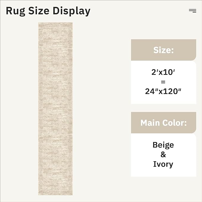 Runner Rug 2'x10' Washable Non-Slip Runner Rugs for Kitchen Bathroom Laundry Room Beige Vintage Floor Carpet Runners for Hallway Entryway