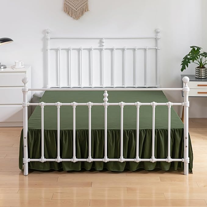 Bed Skirt Queen Size Ruffled Bed Skirt with Split Corners, 16 Inch Drop Dust Ruffle Bed Skirt with Platform, Green, Queen - 16" Drop