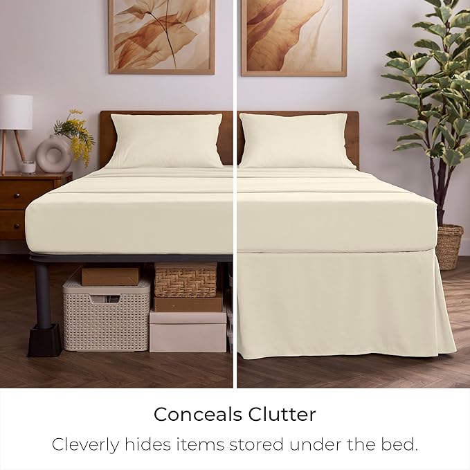 Mellanni Bed Skirt Twin XL Size - Bed Skirting - 15-Inch Tailored Drop Pleated Dust Ruffle - Hotel Luxury Bedding - Wrinkle, Fade, Stain Resistant - 1 Bedskirt (Twin XL, Golden Ivory)