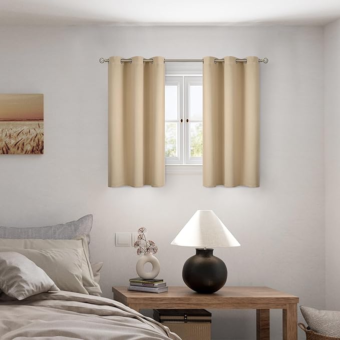 BGment 45 Inch Curtains for Bedroom - Short Blackout Curtains for Small Window/Cafe Thermal Insulated Grommet Drapes, 2 Panels, Each 42 Inch Wide, Beige