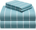 LuxClub 4 PC Full Sheet Set, Deep Pockets Wrinkle Free Cooling Bed Sheets Hotel Bedding for Women, Men, Includes 1 Fitted Sheet, 1 Flat Sheet and 2 Pillowcases-Striped - Light Blue