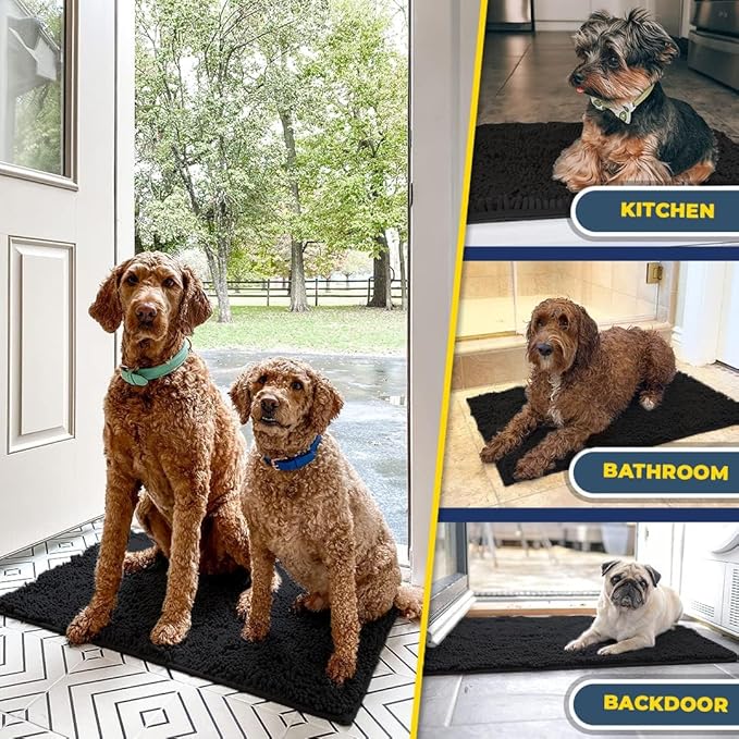 Muddy Mat® | Super Absorbent Door Mat Indoor, Microfiber Quick Dry Chenille Entryway Rug, Non-Slip Front Door Mat, Indoor Mats for Entryway, Machine Washable Pet Rug, Black 36"x120"