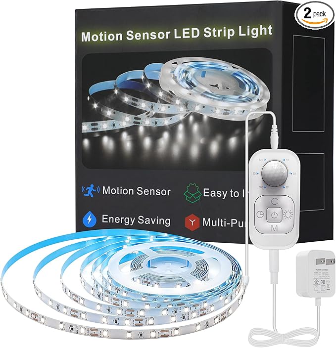 Motion Sensor LED Strip Light - Cabinet Strip Lights with 24W Plug, Dimmer and Timing,16.4ft 6000K ColdWhite