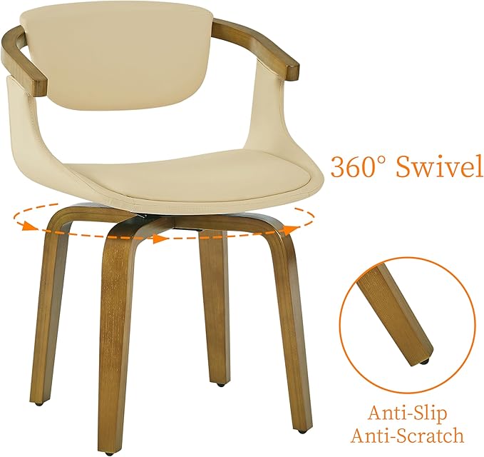Art Leon Swivel Desk Chair - Mid Century Modern Office Chair, Faux Leather Upholstered Swivel Accent Chair for Small Spaces Living Room Bedroom, Cream