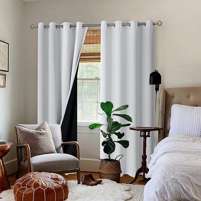 BGment Greyish White 100% Blackout Curtains for Living Room 90 Inch Length 2 Panels, Thermal Insulated Full Light Blocking Energy Save Window Drapes for Nursery Bedroom Darkening, 52 Inch Wide Each