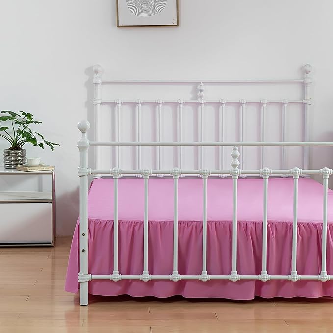 Bed Skirt King Size Ruffled Bed Skirts with Split Corners,14 Inch Drop Dust Ruffle Bed Skirt with Platform, 14 Inch Drop, Pink