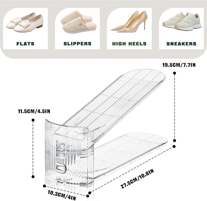 Shoe Slots Organizer for Closet,12PACK Shoe Stacker Shoe Rack Organizer for Closet Space Saver Storage Shoe Holder Organization(Transparent)