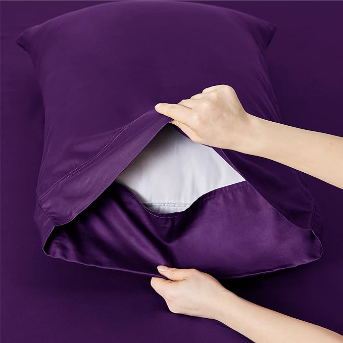 Bedsure Cooling Sheets Twin XL, Rayon Derived from Bamboo, Breathable & Soft Twin XL Sheet Sets, Deep Pocket Up to 16 Inches, Hotel Luxury Silky Dorm Bedding for Hot Sleepers, Plum