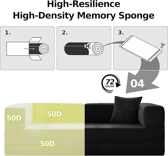 78.8" Convertible Sofa Bed,Corduroy Futon Couch with Storage Pocket,Folding Pull Out Futon Sofa, No Assembly Boneless Couch for Living Room,Black