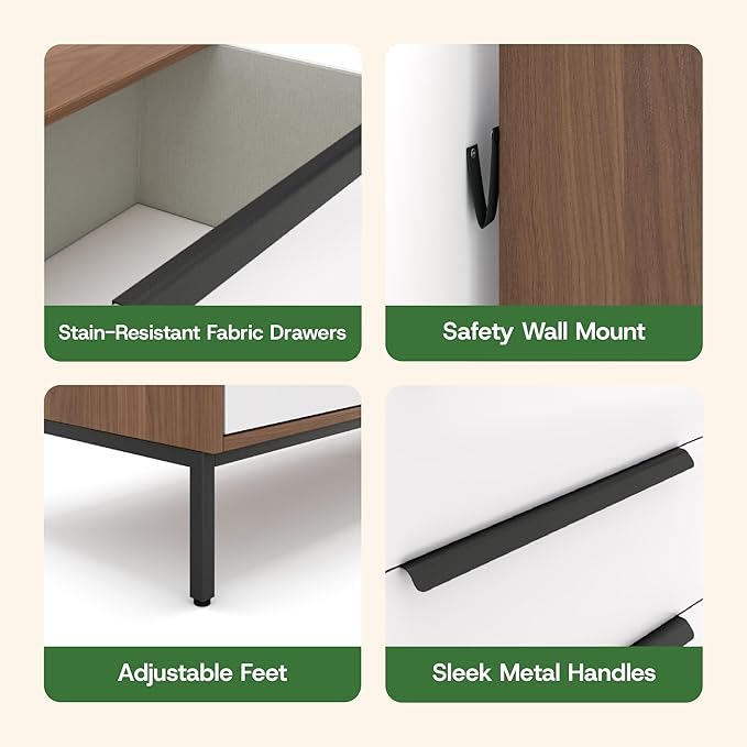 tinge Lira Premium Fabric Dresser - Solid Wooden Frame, 4 Spacious Sag-Proof Drawers with Sleek Metal Handles - Sleek & Durable Storage Solution for Your Home (Dark Brown)