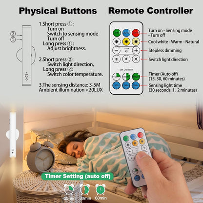 Battery Operated Wall Sconce Set of Two, Rechargeable Wall Lights with Motion Sensor, Remote Control, Dimmable Metal Magnetic Wall Lamp for Decor, Bedroom, Night Light (White, 2 Pcs)