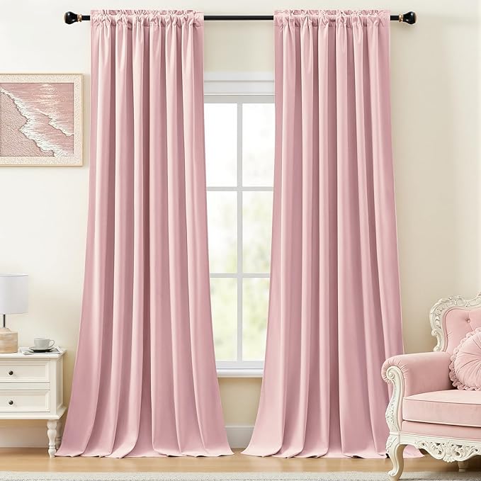 Baby Pink Velvet Curtains 108 Inches Long for Girls Room, Luxury Room Darkening Thermal Insulated Blackout Curtains Luxury Window Drapes for Bedroom, Back Tab Rod Pocket, W52 x L108, 2 Panels