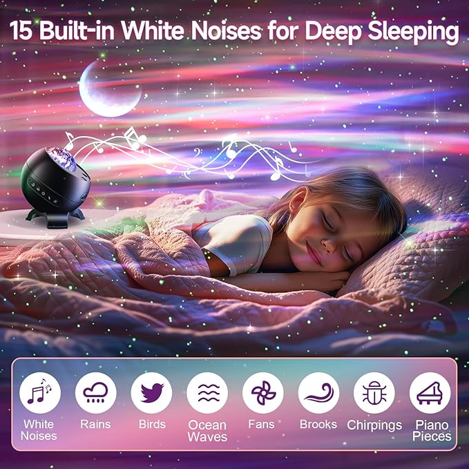 Star Projector Galaxy Light, 5 Moon+21 RGB Colors+15 White Noises Northern Lights Projector, Bluetooth Speaker Aurora Light Projector, Star Projector for Ceiling for Adults, Moon Projector+Starlight