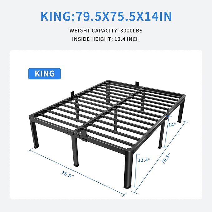 MAF 14 Inch King Metal Platform Bed Frame with Round Corner Legs, 3000 LBS Heavy Duty Steel Slats Support, Noise Free, No Box Spring Needed, Easy Assembly
