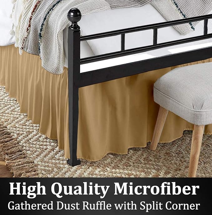 Ruffled Bed Skirt with Split Corners, Taupe, Twin 14 Inch Drop Bedskirt, Hotel Quality Brushed Microfiber Wrinkle Free Dust Ruffle Bed Skirt Twin Size