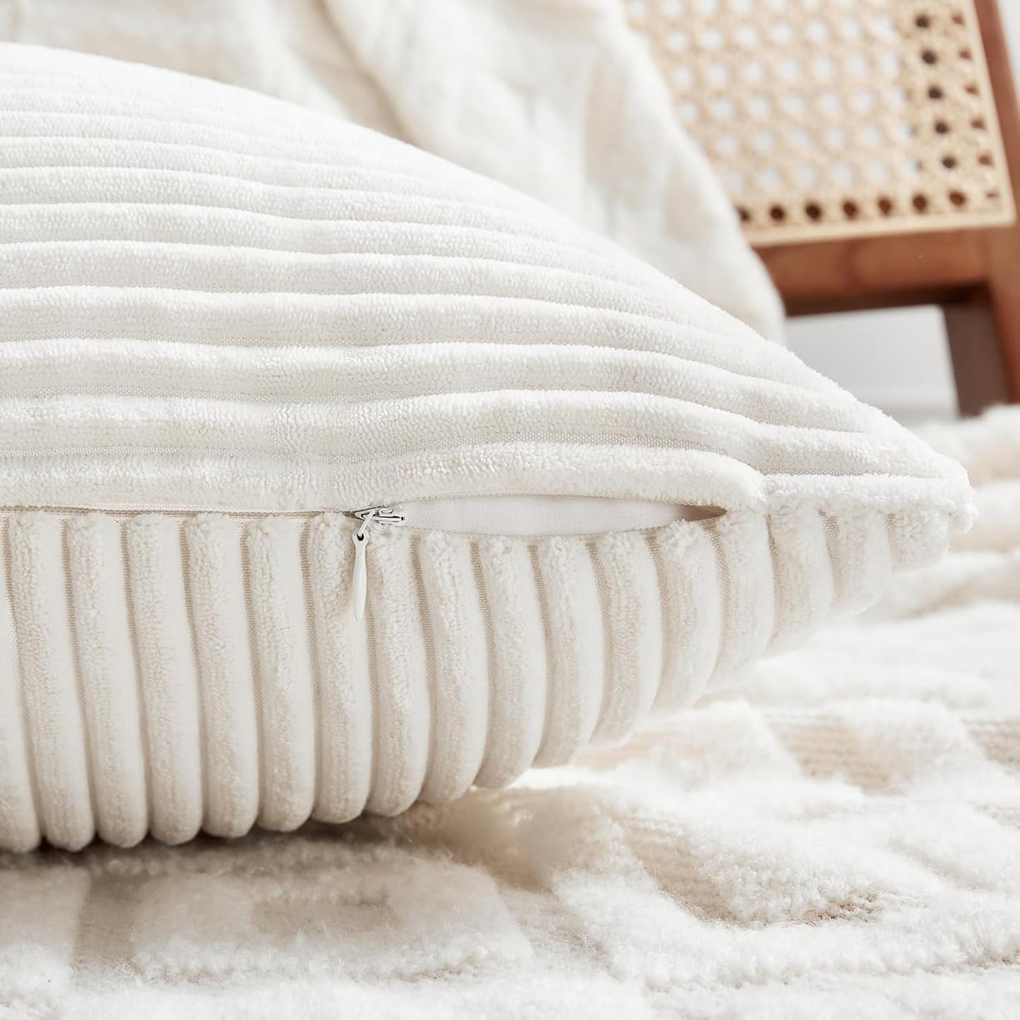 Fancy Homi 2 Packs Cream White Long Lumbar Decorative Throw Pillow Covers 12x24 Inch for Couch Bed Sofa, Rustic Farmhouse Boho Home Decor, Soft Striped Corduroy Rectangle Accent Cushion Case 30x60 cm