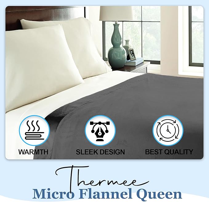 Thermee Micro Flannel King Size Blankets, Lightweight All Seasons Cozy Blanket, Throw Blankets for Home and Living Room, Comfy & Soft Blanket for Couch, Machine Wash, No Pilling - Coal Grey