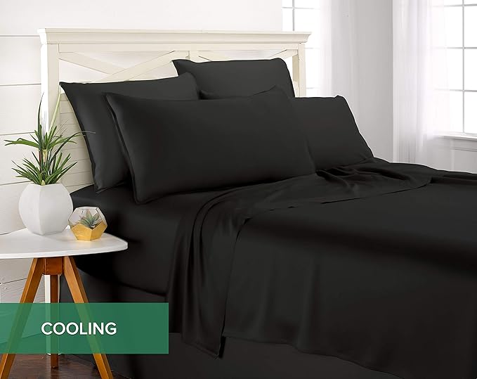 Pure Bamboo Full Sheets, Genuine 100% Organic Viscose Derived from Bamboo Bed Sheet Set, Luxuriously Soft & Cooling, Double Stitching, 2 Year Quality Promise (Full, Black)