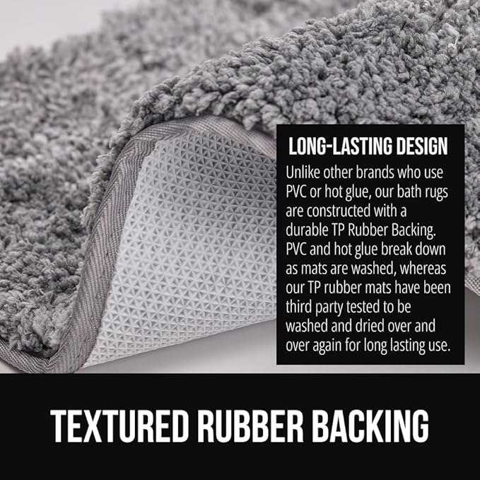 GORILLA GRIP Ultra Soft Plush Bathroom Rugs with Textured Rubber Backing, 34 x 24 Absorbent Quick Dry Bath Mat, Machine Washable Shower Mats, Home Décor Accessories Bathmat Rug Essentials, Grey