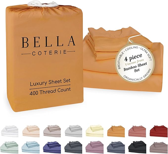 Bella Coterie Luxury Bamboo Viscose King Size Sheet Set | 100% Organically Grown | Ultra Soft | Cooling for Hot Sleepers | 18" Deep Pocket [Marigold]