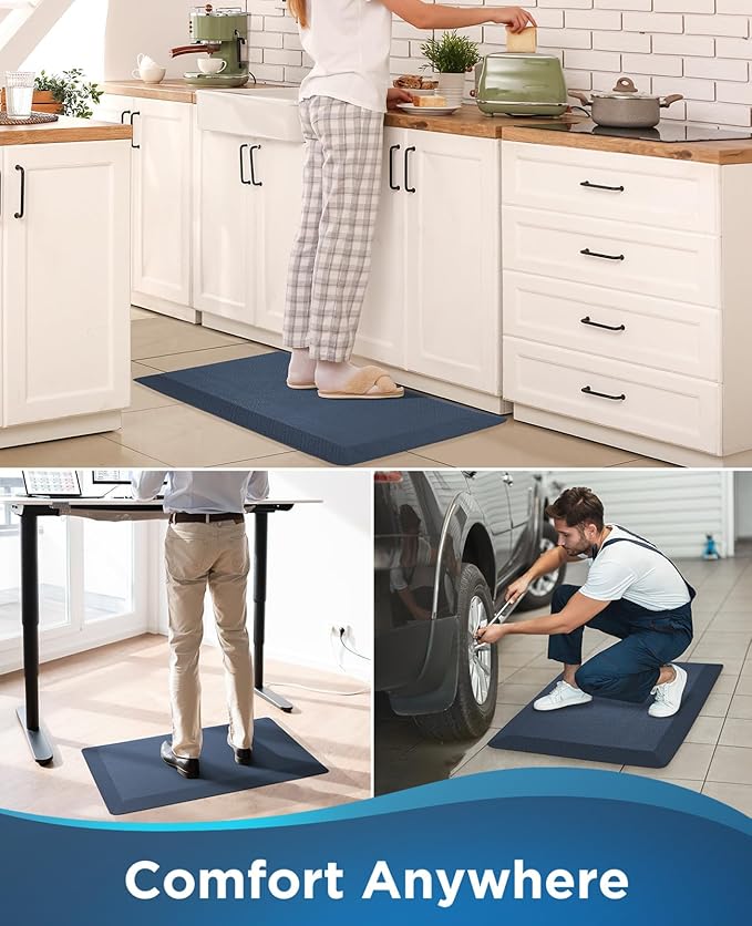 Ophanie Kitchen Mats for Floor, 3/4 Inch Thick Kitchen Rugs, 20''x39'' Anti Fatigue Standing Cushioned Mat, Waterproof,Comfort Ergonomic Mat for Office, Home, Sink, Blue Non-Slip Bottom