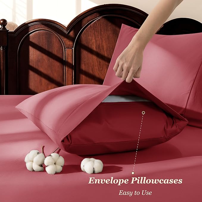 LBRO2M 1000 Thread Count 100% Egyptian Cotton Sheets Set Queen Size, 4 Piece Sets Bed Sheet Deep Pocket Sheet Set 16" Soft Comfortable All Season (Queen, Burgundy)