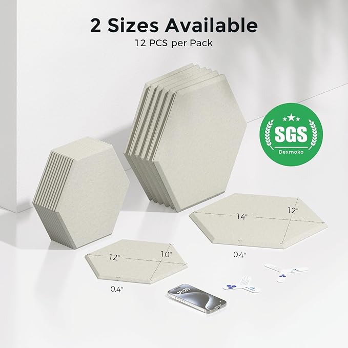Self-Adhesive Acoustic Panels [390 lbs/yd³ Ultra-High Density], 2nd Generation Sound Absorbing Panel, Professional Level Sound Panel, Polyester Soundproof Foam [Size L, Light Camel]