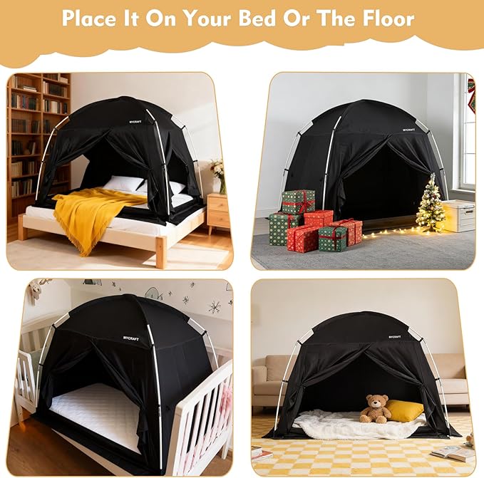 Bed Tents Canopy Bed–Privacy Dream Tent for Cozy Indoor Sleeping, Light-Reducing,and Breathable, with 4 Doors Floor Tent Bed–Available in Twin, Full, and Queen Sizes