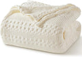 PHF 100% Cotton Waffle Weave Blanket King Size for Bed, Soft Lightweight & Breathable, All-Season Comfort, Luxury Aesthetic Woven Bedding for Home Decor, 108"x90", Ivory