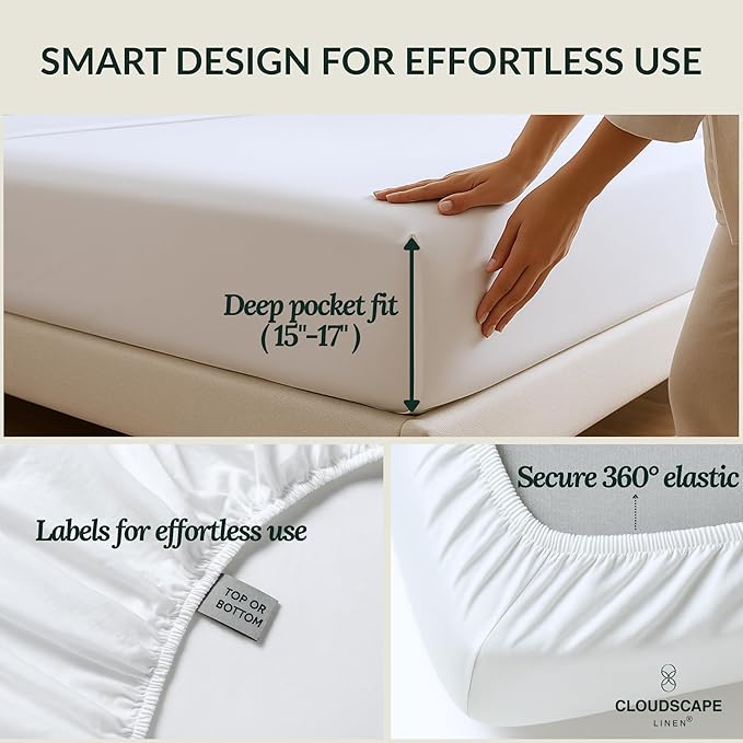 Cloud Scape Linen 100% Egyptian Cotton Sheets Twin XL Size, 3 Pieces Luxury Bedding Set, 400 Thread Count,Hotel Quality, Silky Soft, Breathable and Durable, Deep Pockets up to 15, White
