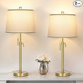 2 Pack 22"-30" Adjustable Height Table Lamps Set, Modern Gold Table Lamps with White Shade 3 Colour Temperature Pull Chain Tall Lamps for Living Room Bedroom Bedside End Table Nightstand