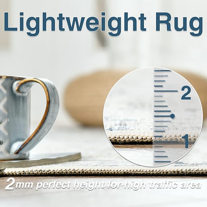 jinchan Kalen Runner Rug 2x10 Washable Hallway Rug Vintage Indoor Thin Retro Floor Cover Floral Country Lightweight Non Slip Carpet for Entryway Bathroom Kitchen Bedroom Living Room Stairway Blue