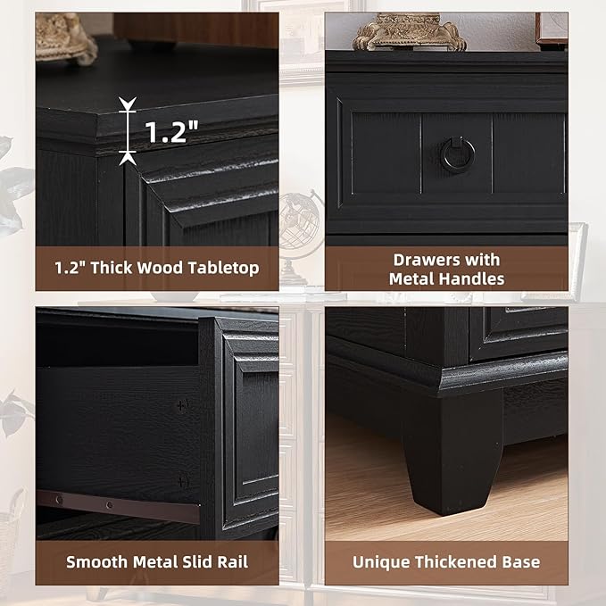 Farmhouse 5 Drawer Dresser for Bedroom Set of 2, 42" Tall Small Dressers & Chest of Drawers, Rustic Wood Dresser with Metal Handle, Storage Organizer Closet for Living Room, Hallway,Entryway