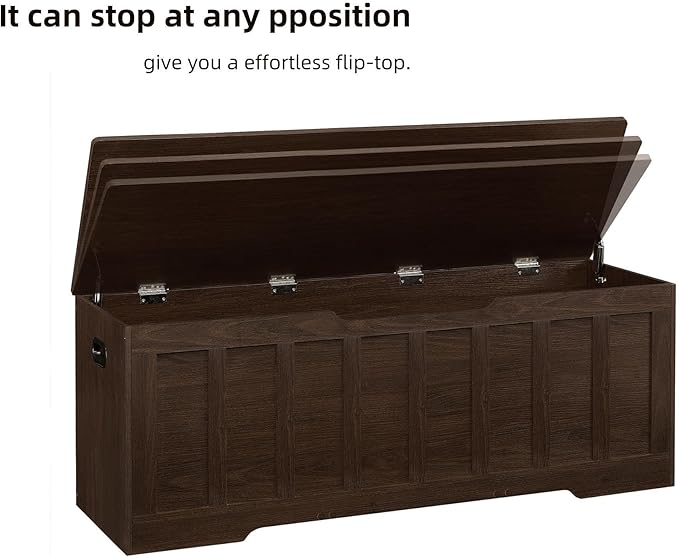 51.2" Storage Chest Extra Large,Storage Bench with 2 Safety Hinges,Shoe Bench,51.2 * 15.7 * 19.1 inches,Wooden Trunk for Bedroom,livingroom,entryway,Supports 220 lb,Easy Assembly(Espresso).