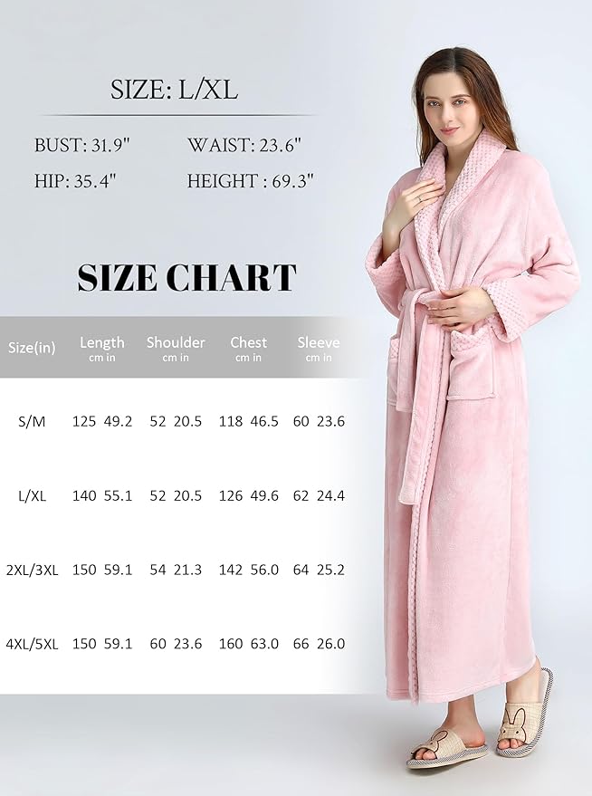 Artfasion Womens Long Fleece Robe - Warm Soft Floor Length Flannel Bathrobes for Winter Thicker Long House Coat with Pockets