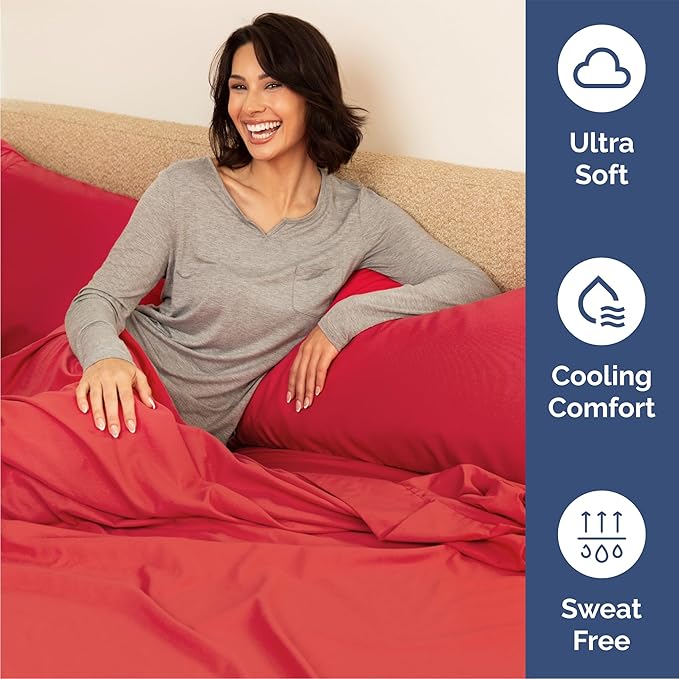 Queen 6 Piece Sheet Set - Cooling, Comfy & Breathable - Hotel Luxury Bedding, Includes Fitted Sheet for Women, Men, Kids and Teens - 1 Flat, 1 Fitted Sheet, 4 Pillowcases with Deep Pockets - Red