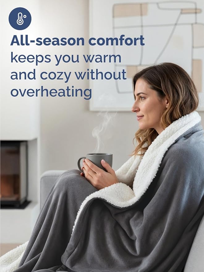 Sherpa Fleece Blanket King Size - Reversible Sherpa Fleece King Blanket - Super Soft Double Sided for Bed, Sofa, Couch - Thick, Warm, and Plush - Luxurious Bedding for Winter - Dark Grey, 90" x 108"