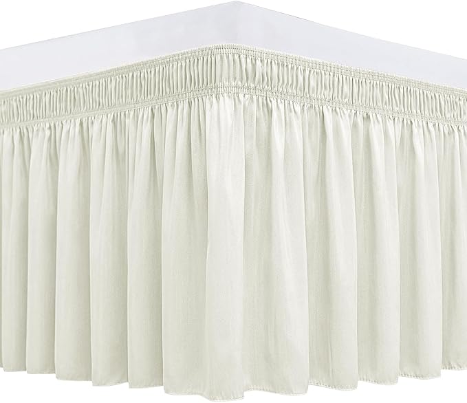 Biscaynebay Wrap Around Bed Skirts for King & Cal King Beds 11" Short Drop, Ivory Adjustable Elastic Dust Ruffles Easy Fit Wrinkle Resistant Silky Luxurious Fabric Machine Washable