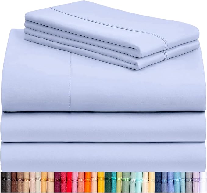 LuxClub 5 PC Sheet Set Bed Sheets Deep Pockets 16" Eco Friendly Wrinkle Free Cooling Machine Washable Hotel Bedding Silky Soft - Sky Blue Split King