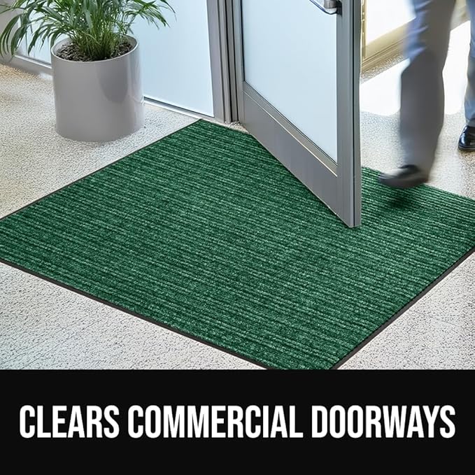 GORILLA GRIP Waterproof Traffic Guard Door Mat, 72x48, Heavy Duty Entryway Mats, Strong Rubber Back Commercial Utility Rugs for Office Hallway, Garage Floor and Home, Low Profile Carpet Runner, Green
