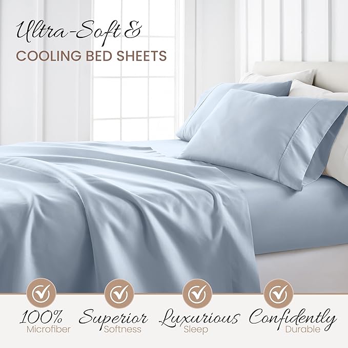 Linen Market Bed Sheets for Twin Size Bed (Light Blue) - Sleep Better Than Ever with These Soft and Cooling Twin Sheets - Deep Pocket Fits 16" Thick Beds - 3 Piece Twin Sheet Set