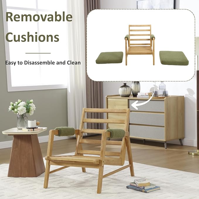 HEAH-YO Modern Accent Chair Set of 2, Upholstered Boucle Fabric Living Room Chair with Wooden Frame, Comfy Armchair with Thick Cushion for Bedroom Balcony, Green