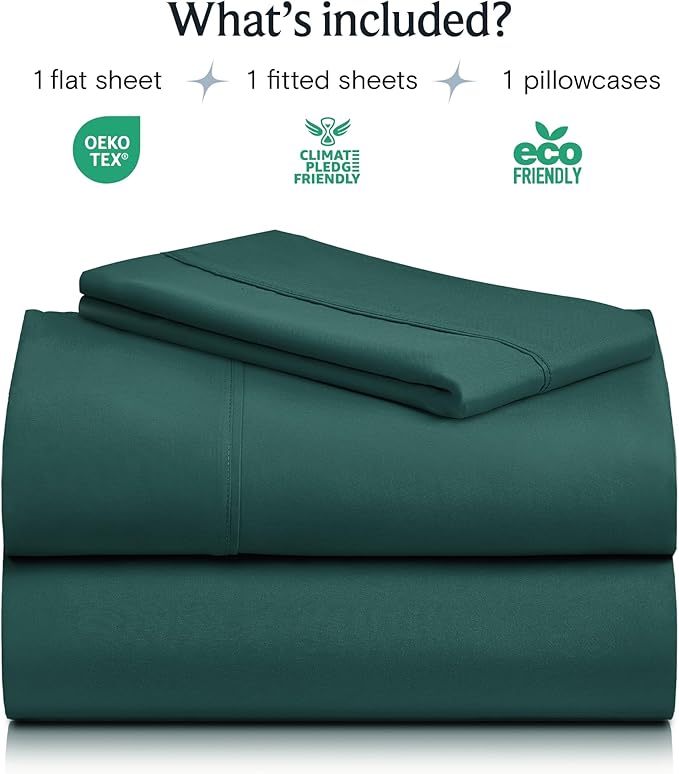 LuxClub 3 PC Twin Sheet Set, Deep Pockets Wrinkle Free Cooling Bed Sheets Hotel Bedding for Women, Men, Kids & Teens, Includes 1 Fitted Sheet, 1 Flat Sheet and 1 Pillowcase-Silky Soft Emerald