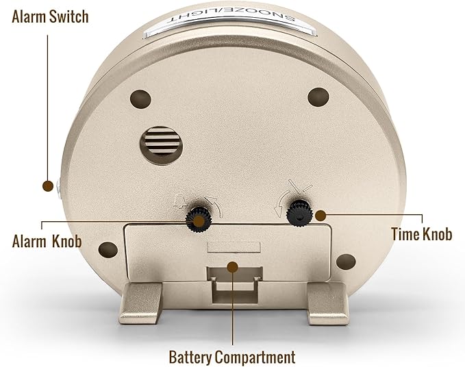 Small Alarm Clocks for Bedrooms, 4 Inch Analog Battery Desk Clock, Retro Clock for Bedroom Decoration, Slient, Large Display for Seniors, Loud Alarm Clock for Heavy Sleepers, Champagne Gold