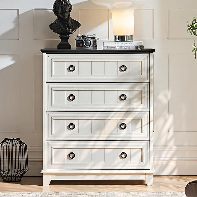 Farmhouse 4 Drawer Dresser for Bedroom Set of 2, 35" Tall Small Dressers & Chest of Drawers, Rustic Wood Dresser with Metal Handle, Storage Organizer Closet for Living Room, Hallway, Entryway