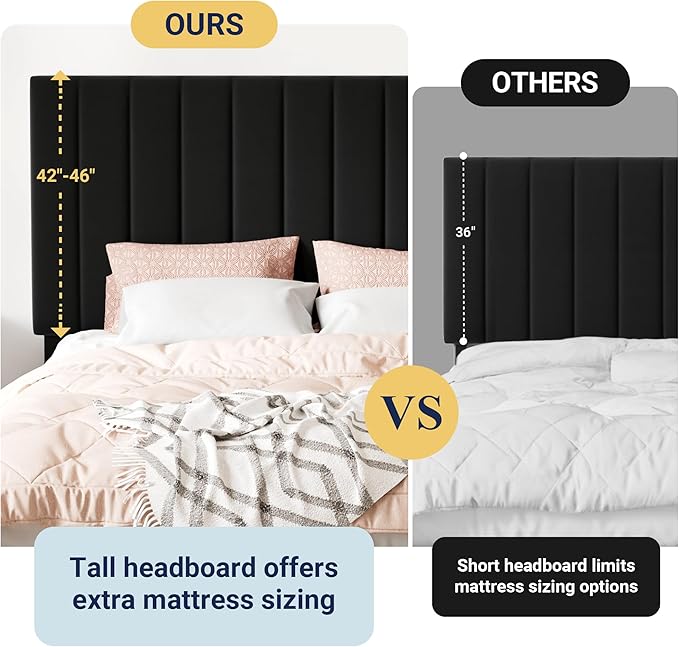 Allewie Queen Size Storage Bed Frame, Vertical Channel Tufted Adjustable Headboard, Velvet Upholstered Platform Bed with 4 Oversized Underbed Drawers, Wooden Slats Support, No Box Spring Needed, Black