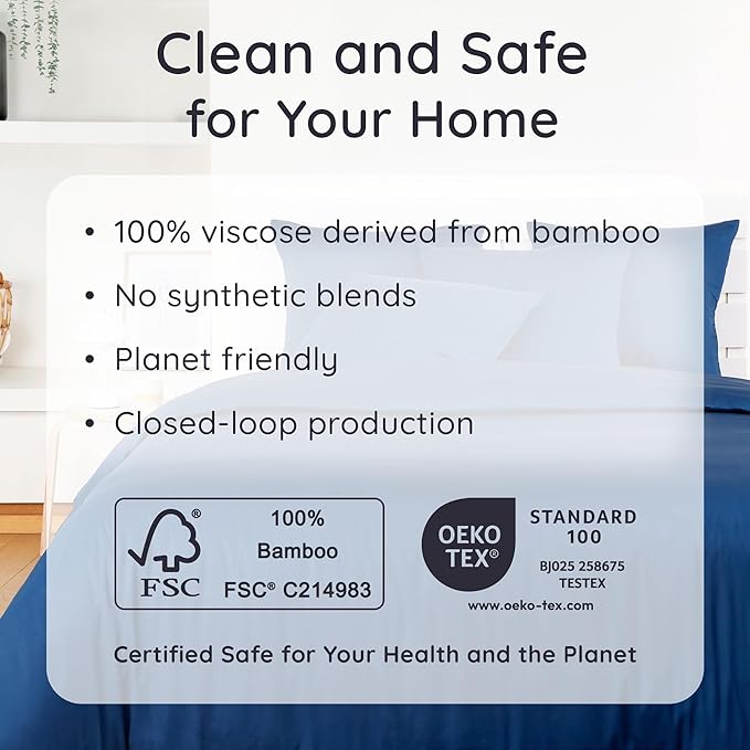 Bambaw 100% Viscose Derived from Bamboo Full Fitted Sheet, Cooling Fitted Sheet Full Size, Navy Blue Fitted Sheet Only, 15’’ Deep Full Bed Fitted Sheet Only, Full Mattress Fitted Sheet (Navy Blue)