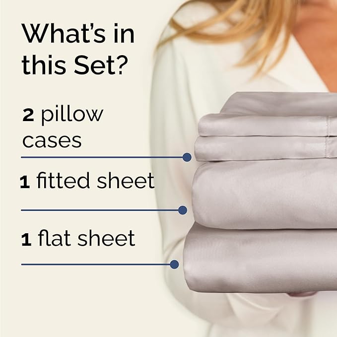 Twin 4 Piece Sheet Set - Cooling, Comfy & Breathable - Hotel Luxury Bedding, Includes Fitted Sheet for Women, Men, Kids & Teens - 1 Flat, 1 Fitted Sheet, 2 Pillowcases with Deep Pockets - Light Grey
