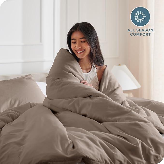 Bare Home Bedding Duvet Cover Extra Long Size - Premium 1800 Super Soft Collection - Lightweight, Cooling Duvet Cover - Soft Breathable Bedding (Twin/Twin XL, Taupe)